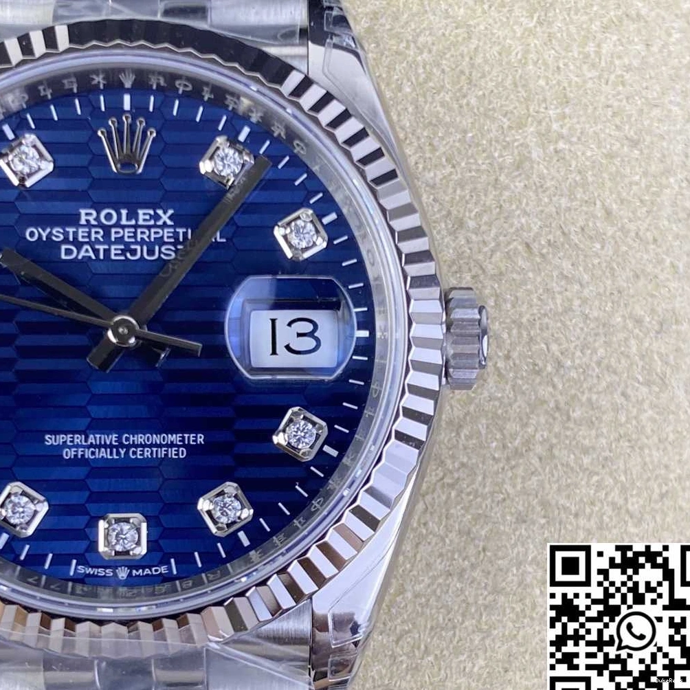 Hourmarker M126234 Clean Datejust 36MM Motif Steel Blue Factory Diamond Stainless Dial Rolex 0430